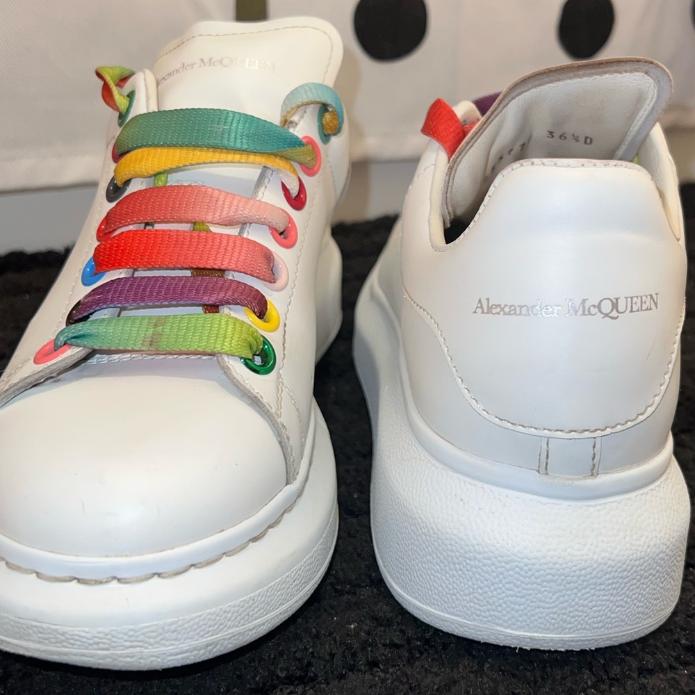 Alexander McQueen White Rainbow Oversized Sneakers.